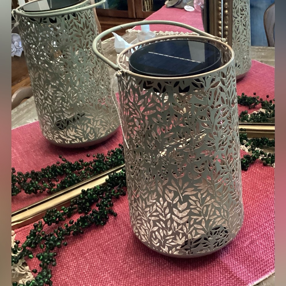 Anthropologie Terrain Perforated Foliage Solar Lantern NEW